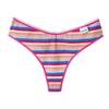 Ropa Interior de Algodón Puro para Mujer con Rayas de Arcoíris de Color Contrastante para Chica Sexy, Tanga de Cintura Baja, Algodón Puro Transpirable