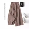 En Stock Al Por Mayor Pantalones Falda Anchos de Algodón y Lino para Mujer, Corte Holgado, Cintura Alta Semi-Elástica, Pantalones de Nueve Cuartos Adelgazantes, Productos de Exportación