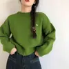 Suéter corto grueso para mujer, nuevo estilo otoño e invierno, holgado, casual, moderno, elegante, tejido grueso, top de punto de color caramelo