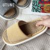 Pantuflas de verano de lino para mujer con suela gruesa para primavera y otoño, para el hogar, para pareja, para interior, para piso de madera, pantuflas de algodón y lino para las cuatro estaciones para hombre