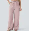 Pantalones casuales de lino de pierna ancha de cintura alta con cordón y bolsillo lateral Amazon 2026, pantalones de playa anchos y fluidos con cintura elástica