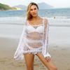 Verano Europeo y Americano Crochet Recorte Sexy Playa Protección Solar Blusa Talla Grande Manga Larga Bikini Exterior Aguas Termales Traje de Baño
