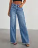 Nuevo producto transfronterizo europeo y americano: Jeans anchos sueltos de Amazon con patchwork en la costura lateral y dobladillo deshilachado para mujer