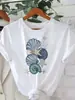 Camiseta Casual de Manga Corta para Mujer Talla Europea Marca Independiente con Gráfico de Concha y Estrella de Mar Pntri Estilo Harajuku Camiseta Casual para Mujer