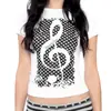 Verão Europeu e Americano Novo Estilo Y2K Nota Musical Manga Curta Feminina Personalizado Escuro Retro Ins Slim-Fit Emagrecedor Camiseta Top Atacado