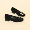 Zapatos de Mujer de Punta Cuadrada y Tacón Bajo para Ir al Trabajo, Nuevos Zapatos de Mujer Primavera y Otoño 2026, Boca Baja con Hebilla Cuadrada de Pedrería, Zapatos Cómodos de Tacón Grueso