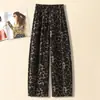 Pantalones de Satén de Seda Helada para Verano 2026 Estampado de Leopardo Retro de Cintura Alta Pierna Ancha para Mujer Caída Adelgazantes Casuales Pantalones Largos Versátiles Finos
