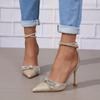 Juti spot estilo perenne tacones altos europeos y americanos moda transfronteriza talla grande zapatos de mujer sexy banda pedrería tacones altos de mujer