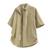Camisa de Manga Larga para Hombre, Estilo Casual de Verano 2026, Color Sólido, Corte Holgado, Cuello de Solapa, Jersey de Fibra de Acetato con Bordado, Adecuada para Adolescentes