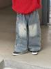 Calça Infantil 2025 Inverno Estilo Coreano Roupa de Uma Peça Infantil Jeans de Veludo Veludo Macio Perna Larga Solta Calça Versátil para Meninos e Meninas