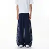 Pantalones casuales rectos con cordón de estilo deportivo retro americano para hombre, corte holgado con diseño de estampado de letras, adecuados para primavera y otoño