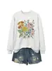 Amazon eBay sitio independiente moda elegante sudadera floral para mujer con flores amarillas, flores rosas, flores naranjas y flores azules