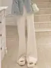 Pantalones de Punto de Pierna Ancha Rectos Color Avena de Cintura Alta para Mujer Otoño e Invierno Pantalones Casuales Suaves y Cerosos Estilo Holgado Perezoso Pantalones Dopping