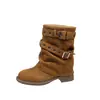 Botas de Invierno para Mujer Estilo Retro Hebilla Tacón Grueso Botas tipo Martin 2026 Otoño Nuevo Punta Redonda Gamuza Caña Media Fruncidas Botas de Jinete