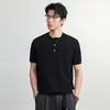 Ot Roupa Masculina Gola Henry Manga Curta Masculina Retro Americano Slim Fit Respirável Cotidiano Versátil Camiseta Masculina Estilo Old Money