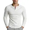 Camiseta para hombre europea y americana, camiseta básica de cuello Henry transfronteriza, nueva camiseta de manga larga casual simple de color sólido ajustada para otoño