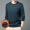 Suéter de lã com forro outono e inverno 2023 novo masculino com forro de lã espessado gola redonda simples moda pullover manga longa estampa