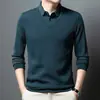 Transmisión en Vivo Moda Casual de Primavera y Otoño para Hombre, Dos Piezas Falsas, Cuello Falso de Dos Piezas, Polar Engrosado, Camiseta Polo Base de Alto Volumen