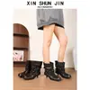 Botas de Ballet de Tacón Alto Otoño/Invierno Apiladas 2026 Nuevo Estilo Coreano con Cordones para Pantorrilla Ancha Botas Retro Plisadas de Suela Plana de Media Pantorrilla