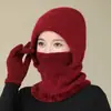 Chapéu de tricô feminino para inverno, forrado com fleece e espessado, chapéu à prova de frio com aquecedor de pescoço e máscara facial integrados, chapéu quente para ciclismo ao ar livre
