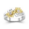 Venta Caliente Transfronteriza de Nuevo Producto Europeo y Americano Anillo en Inglés 'Iam Enough' Moda Anillo Pequeño de Margarita Bicolor Incrustado con Diamantes para Mujer