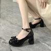 Sapatos Mary Jane Brisa Suave da Noite para Mulheres 2025 Primavera Novo Laço Aumento de Altura Elegante Salto Grosso Sapatos de Tira Única