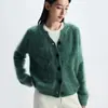 Chaqueta Cardigan de Punto Zhimohe Mismo Estilo Cuello Redondo Cepillado Otoño e Invierno Nuevo Suéter Cardigan 100% Cachemira Pura para Mujer