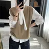 Chaleco de Punto Retro de Color Sólido con Cuello en V Japonés y Coreano para Mujer 2025 Otoño Nuevo Chaleco Suéter de Diseño Estilo Coreano para Mujer