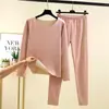 Conjunto Térmico de Roupa Íntima de Veludo Dupla Face Gola Redonda Sem Marcas Outono e Inverno Lixado Roupas Internas de Outono e Calças Conjunto de Duas Peças