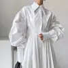 Enviado: Vestido coreano chic de nicho con mangas de farol plisadas y cinturón