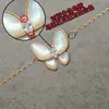 Colar Trevo de Quatro Folhas Borboleta Versão de Luxo V-Gold para Mulheres, Espessamente Banhado a Ouro Rosa 18K, Madrepérola Branca, Turquesa Verde e Colar com Laço