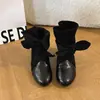 Botines retro estilo francés con lazo para mujer, 2026, punta redonda, diseño de patchwork, con tacón de cuña oculto para un efecto adelgazante, suela suave, botas de moda versátiles