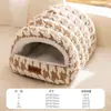 Casa de Gato Portátil Semi-Fechada de Uso Duplo Casa de Cachorro Casa de Gato Ninho Pet Gato Quente Outono e Inverno Jacquard com Sensação de Nuvem Grade Rombos