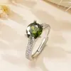 Anel Europeu e Americano Simples de Pedra Oval com Aro Totalmente Diamantado Zircônia com Garra Quatro Pontas Aberto Ajustável Anel de Dedo Joia Multicor Cross-Border