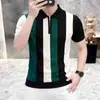Camisa polo de punto a rayas de alta gama para hombre, estilo nuevo de verano, manga corta, versión coreana, corte ajustado, camisa de media manga juvenil moderna