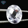 Anillos de circonita blanca con forma de huevo y doble cara de tortuga de Huagang Gem, piedra desnuda, cara a cuadros ovalada, circonita blanca, venta al por mayor