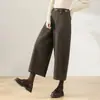 Calça Sabre de Veludo Cotelê Retrô Cor de Café Feminina 2026 Outono/Inverno Nova Cintura Alta Roupa Externa Veludo Cotelê Listrado Calça Casual de Pernas Largas