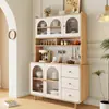 Aparador integrado de pared estilo crema de madera natural para cocina y comedor del hogar, gabinete de almacenamiento para espacios pequeños