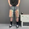 Marca Americana de Street Fashion Calças Versáteis de Cinco Pontos, Novo Estilo de Verão Retrô Lavado Soltas Retas Jeans Shorts para Homens