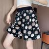 Pantalones Anchos de Seda Helada para Mujer, Uso Diario para Ir al Trabajo, Estilo Delgado de Verano con Estampado de Tinta, Corte Holgado, Adelgazantes, Cómodos Pantalones de Cinco Puntos para Mujer