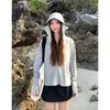 Roupa de Proteção Solar com Fio Original de Seda de Gelo UPF50+ para Mulheres, Top Tipo Capa de Verão Fino, Solto e Respirável com Aba de Borracha Preta, Jaqueta Amiga da Pele