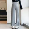 Calça macia e acetinada para maternidade, nova para primavera e outono, cintura alta com suporte para a barriga, perna larga, macia e com bom caimento, não restritiva, calça lanterna casual cinza