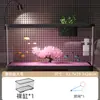 Acuario de Escritorio, Tanque de Agua con Paisajismo de Árbol de Cerezo para Sala de Estar, Acuario Ecológico de Circulación Automática para Oficina, Tanque para Tortugas de Alta Transparencia