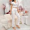 Pijama de manga corta con cuello en V y estampado de amor para mujer, ropa de hogar de gran venta transfronteriza europea y americana, pantalones exteriores, traje de dos piezas