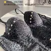 Sutiã Peixe com Estampa de Leopardo e Detalhes em Diamante, com Bojo Integrado, Suporte Lateral para os Seios, Sutiã Modelador que Pode Ser Usado como Roupa Externa com Alças