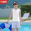 Nuevo Traje de Baño Infantil para Niños de Dos Piezas sin Mangas con Shorts Verano Nuevo Estilo para Niños Mayores Conjunto de Traje de Baño para Estudiantes