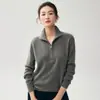 Suéter de Punto de Cachemira con Media Cremallera y Cuello Francés Nuevo para Otoño e Invierno, Suéter de Diseño Otoñal para Mujer, Top con Cuello Alto