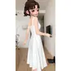 Vestido largo con cremallera, estilo retro chic francés, elegante y hermoso, con tacto de alta calidad, vestido blanco de tirantes