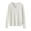 Suéter de tricô com decote em V, novo modelo outono e inverno, suéter 100% cashmere puro para mulheres, cor sólida, mangas compridas, blusa de base versátil