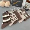 Calcetines Marrones para Mujer, de Longitud Media hasta la Pantorrilla, Modernos y a la Moda, Versátiles, Estilo Mori, Estilo Japonés, Calcetines Largos Gruesos a Rayas, Estilo Ins Premium